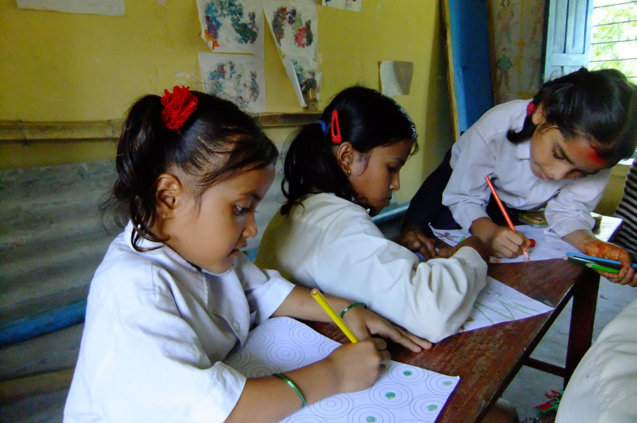 Children drawing in Nepal