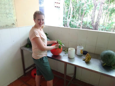 Lucy preparing enrichments for the bears at the centre