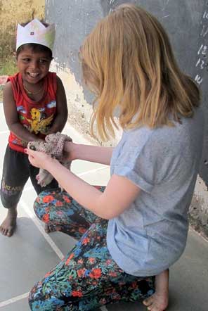 Lucy promoting the importance of hand-washing at the day care centre