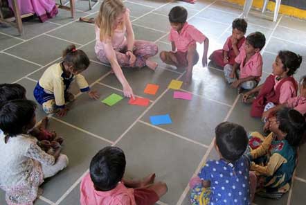 Lucy leading a session at the Child Care project in India