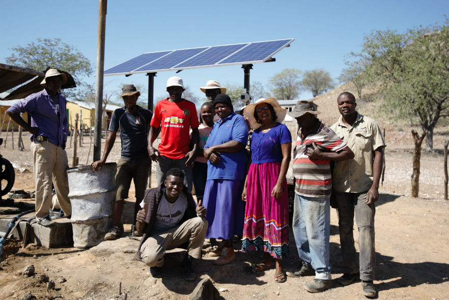 Solar-powered water pumps are installed in local community
