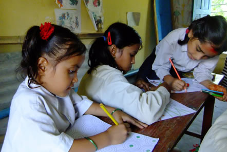 Children working hard at Annapurna Primary School