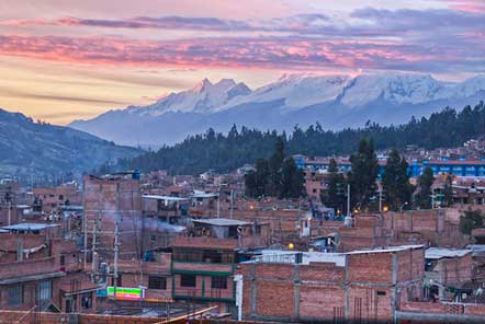 Huaraz in Peru with the snow capped moutains in background
